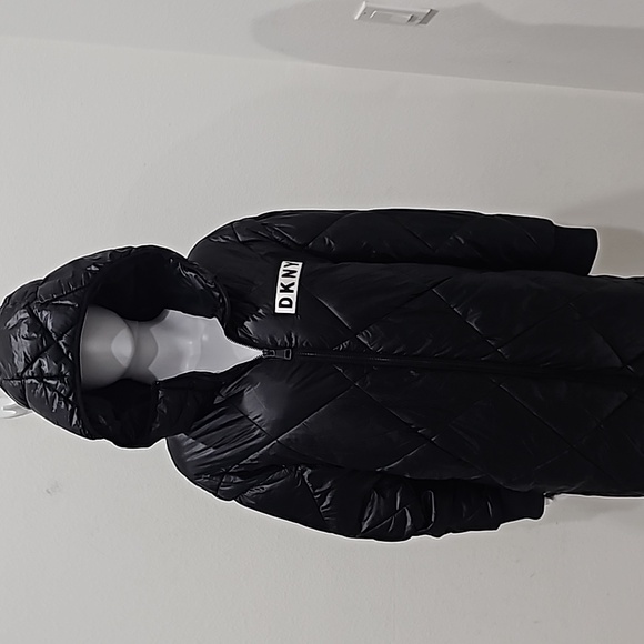 DKNY Jeans Diamond Quilted Hooded Water Resistant Coat Puffer Size XL Black - Picture 8 of 14
